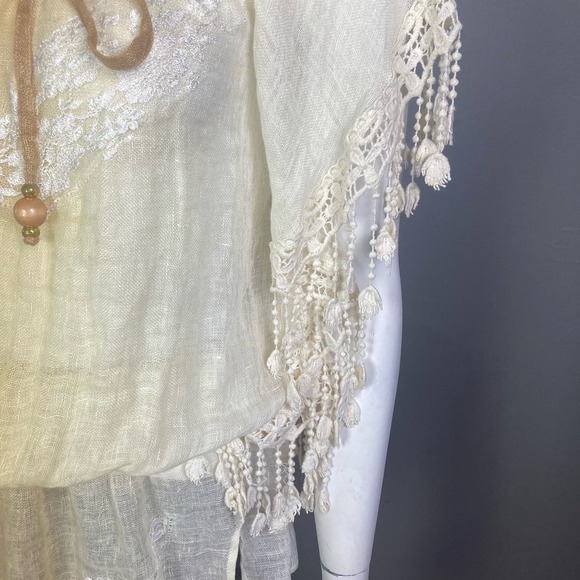 Vanita Rosa Dress small s/m Linen Applique embroidered Tie Peplum Waist Lace - Picture 7 of 16